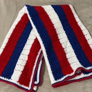 Hand made Red, White, and Blue Striped knitted Blanket